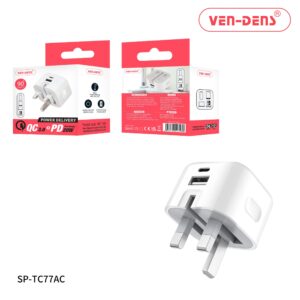 Vendez Dual Port QC 3.0 + PD 20W Fast Charger Wall Plug (White)